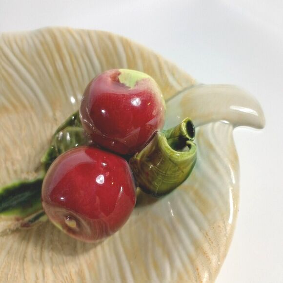 ENCHANTO Dish #324 Pottery Leaf Red Apples California USA approximately 8" x 16" - Picture 4 of 11